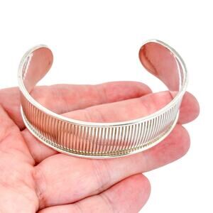 Vintage Sterling Silver 925 Ribbed Cuff Bracelet 7.25"